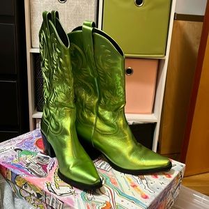 Jeffrey Campbell DAGGET Green Metallic Cowboy Boots (size 9)